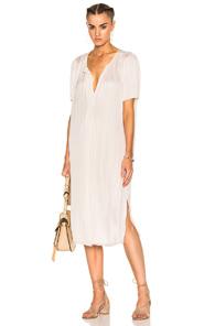 Raquel Allegra Liquid Satin Ribbon Placket Dress In Neutrals