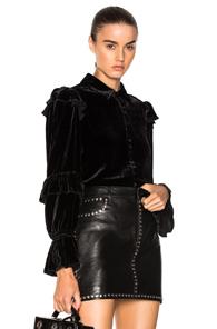 Frame Denim Velvet Victorian Ruffle Blouse In Black