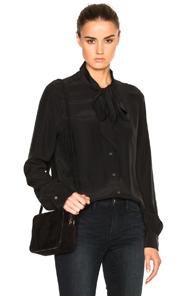 Frame Denim Tie Neck Top In Black