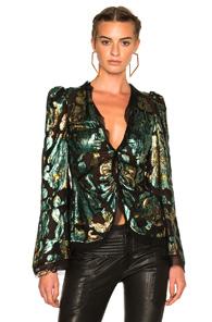 Roberto Cavalli Woven Blazer In Green,abstract,metallics