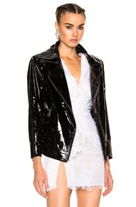 Zeynep Arcay Patent Leather Oversized Biker Jacket In Black