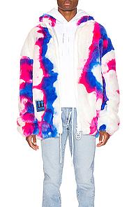 Off-white Faux Fur Zip Anorak In Blue,ombre & Tie Dye,pink,white