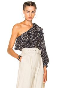 Apiece Apart Bergamot Cuff Ruffle Top In Blue,floral