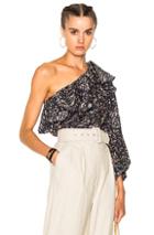 Apiece Apart Bergamot Cuff Ruffle Top In Blue,floral