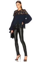 Jonathan Simkhai Crepe Applique Tie Sleeve Blouse In Blue