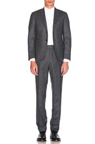 Thom Browne Chalk Stripe Wool Suit In Gray,stripes