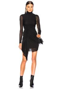 Alexander Mcqueen Sheer Sleeve Ruched Mini Dress In Black