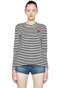 Comme Des Garcons Play Cotton Red Emblem Stripe Tee In Stripes,black