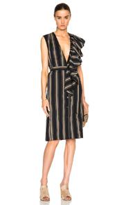 Tome Silk Cotton Deep V Neck Dress In Stripes,black