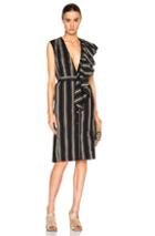 Tome Silk Cotton Deep V Neck Dress In Stripes,black