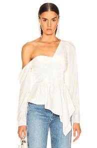Self-portrait Asymmetric Velvet Top In Neutral,white