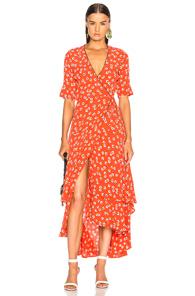 Ganni Silvery Crepe Dress In Red,floral