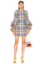 Marques ' Almeida Janis Oyster Sleeve Dress In Blue,plaid,red