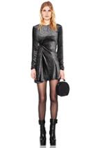 Saint Laurent Knot Detail Metallic Velvet Mini Dress In Metallic Silver