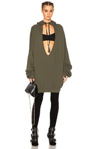 Unravel Terry V Neck Hoodie In Green