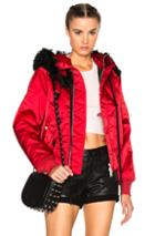 Unravel Bomber Fur Hooded Jacket In Red