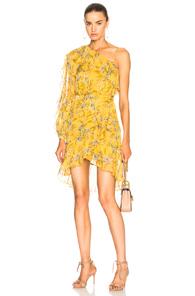 Nicholas One Shoulder Frill Dress In Yellow,floral