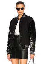 Saint Laurent Leather Sleeve Teddy Bomber Jacket In Black