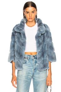 Yves Salomon Rex Rabbit Fur Jacket In Blue