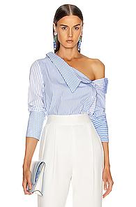 Monse Asymmetrical Flap Collar Shirt In Blue,stripes,white