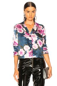 Fleur Du Mal Long Sleeve Pajama Top In Blue,floral,pink