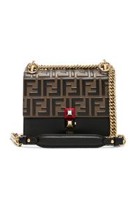 Fendi Small Logo Embossed Kan I In Black,neutral