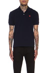 Comme Des Garcons Play Small Red Emblem Cotton Polo In Blue