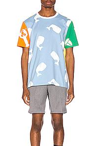 Thom Browne Funmix Multi Icon Print Tee In Animal Print,blue,yellow