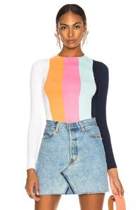 Joostricot Bodycon Long Sleeve Crew Neck Sweater In Blue,pink,orange,stripes,white