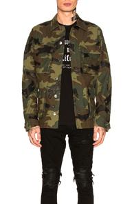 Amiri Camo Leather Field Jacket In Abstract,green