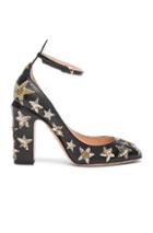 Valentino Ankle Strap Leather Pumps In Black,metallics