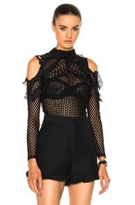 Self-portrait Purl Knit Blouse In Black