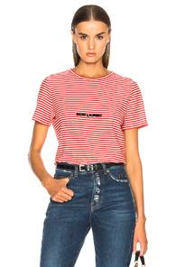 Saint Laurent Striped Small Logo Tee In Red,stripes