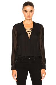 L'agence Ynez Front Lace Up Blouse In Black