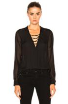 L'agence Ynez Front Lace Up Blouse In Black