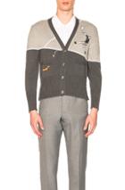 Thom Browne Classic Cotton Crepe Tennis Embroidered Cardigan In Abstract,gray