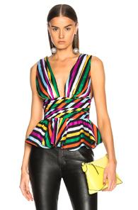 Caroline Constas Paros Top In Black,greem,stripes.purple