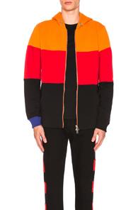 Givenchy Color Block Zip Up Hoodie In Black,orange,red,stripes