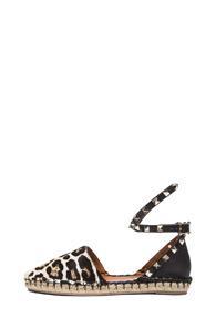 Valentino Cavallino Double Rockstud Leopard Espadrilles In Animal Print,neutrals