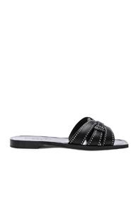 Saint Laurent Leather Nu Pieds Studded Slides In Black