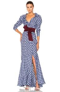 Johanna Ortiz Under New Mexico Skies Linen Dress With Belt In Blue