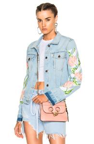 Off-white Diagonal Tulips Denim Slim Jacket In Blue,floral