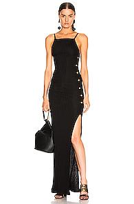 Balmain Ribbed Button Strap Dress In Black