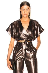 Alberta Ferretti Metallic Wrap Blouse In Metallics