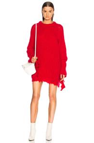 R13 Distressed Fisherman Sweater In Red