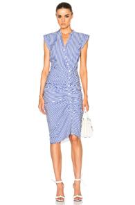 Veronica Beard Ruched Shirt Dress In White,blue,stripes