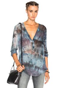 Raquel Allegra Chiffon Henley Top In Blue,ombre & Tie Dye