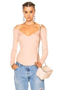 Alexander Wang Ribbed Long Sleeve Top In Neutrals,pink