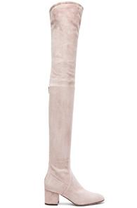 Valentino Suede Over The Knee Booties In Neutrals