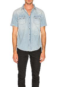 Saint Laurent Short Sleeve Denim Shirt In Denim Light